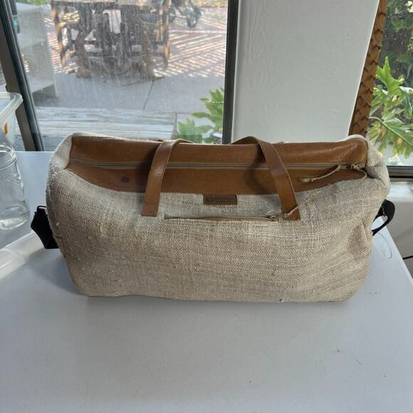 Rhitu Saugat Duffle Bag Medium Size Handmade In Nepal Brown Tweed Canvas Tote - Picture 3 of 13